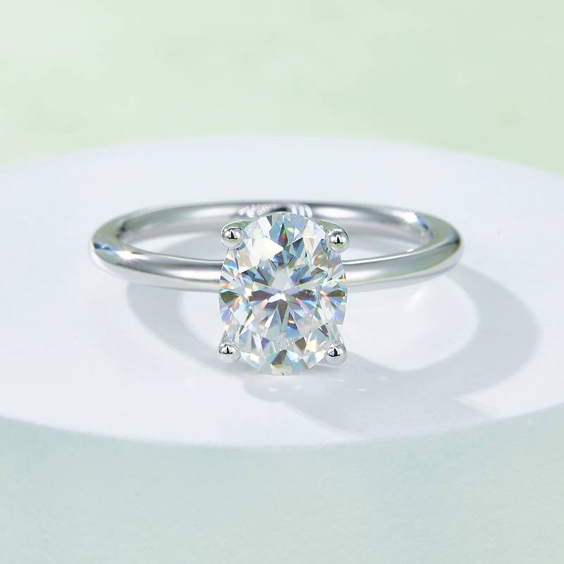 Classic蛋形S925银镀白金MoissaniteWomen's Ring3.0ctD级